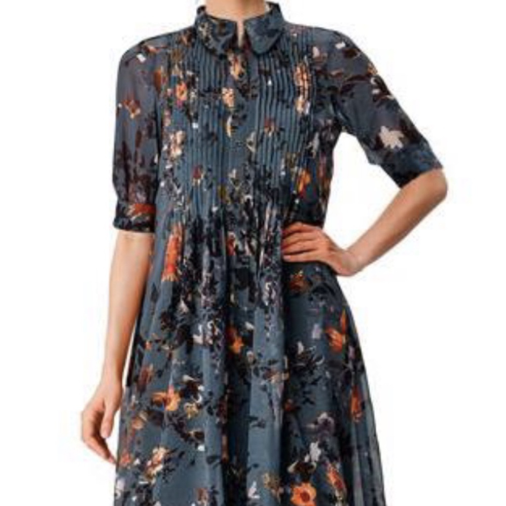 Pintuck Pleat Floral Print Georgette Shirtdress